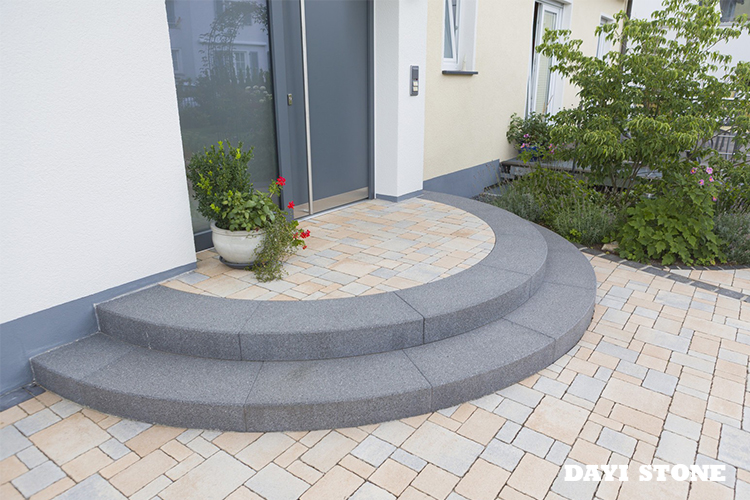 Stair Curve Dark Grey Granite Stone G654 Top and front edge flamed others sawn Lx35x15cm - Dayi Stone